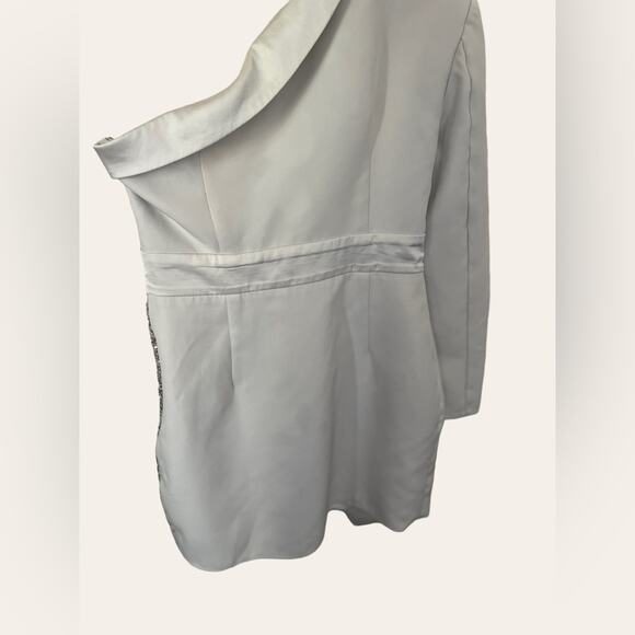 Elle Zeitoune Alexa Silver Sequined Long Sleeve Asymmetrical Mini Dress Size M - Picture 11 of 11